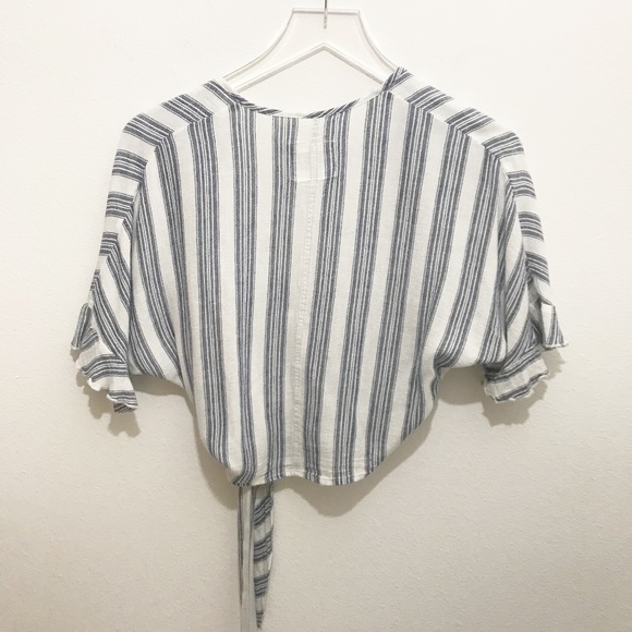 Rails Athena Stanton Striped Cropped V-Neck Wrap Top Size S Short Ruffle Sleeve - Picture 3 of 9